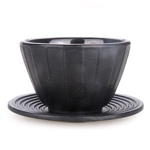 4.1 Fl Oz/120 Ml Vertical Stripes Cast Iron Tea Cup And Saucer
