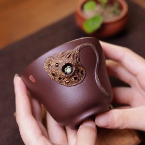 4.2 Fl Oz/125 Ml Creative Lotus Seedpod And Frog Yixing Purple Clay Tea Cup