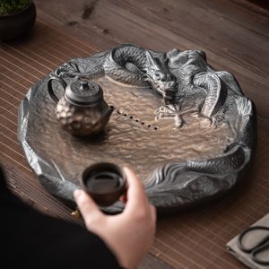 Dragon Theme Gilt Iron Glazed Ceramic Tea Serving Tray