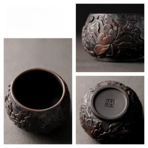 4.4 Fl Oz/130 Ml Lotus And Dragon Relief Yixing Zisha Tea Cup Antique