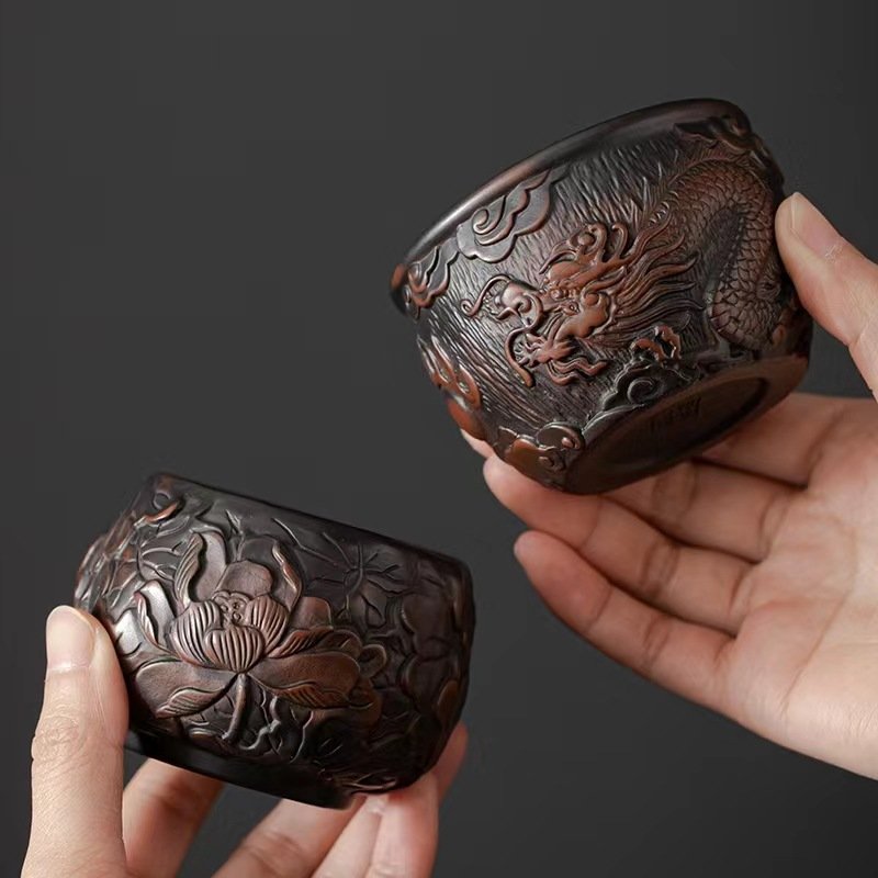4.4 Fl Oz/130 Ml Lotus And Dragon Relief Yixing Zisha Tea Cup Antique 4.4 Fl Oz/130 Ml Lotus And Dragon Relief Yixing Zisha Tea Cup Antique