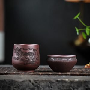 4.7 Fl Oz-6.8 Fl Oz Antique Landscape Purple Clay Zisha Tea Cups
