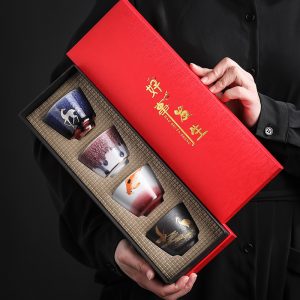 3.4 Fl Oz/100 Ml Antique Auspicious Patterns Ceramic Chinese Tea Cup Set Of 4