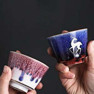 3.4 Fl Oz/100 Ml Antique Auspicious Patterns Ceramic Chinese Tea Cup Set Of 4