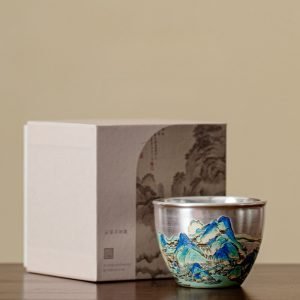 3.4 Fl Oz/100 Ml Antique Mountain Gilt Silver-gilded Chinese Cup For Tea With Gift Box