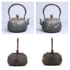 40.6 Fl Oz Handmade Black Crab Pattern Cast Iron Asian Teapot Vintage