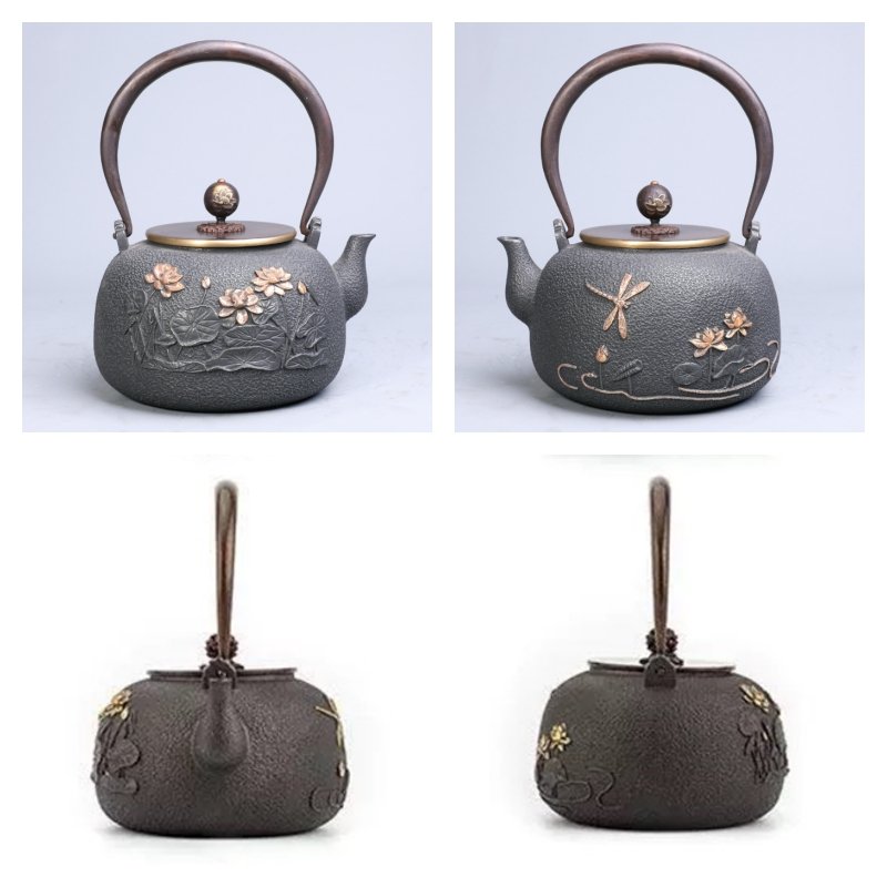 40.6 Fl Oz Handmade Black Crab Pattern Cast Iron Asian Teapot Vintage 40.6 Fl Oz Handmade Black Crab Pattern Cast Iron Asian Teapot Vintage