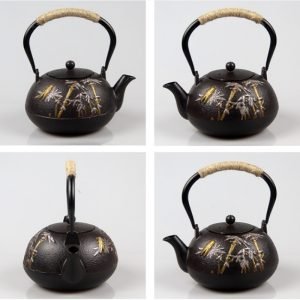 40.6 Fl Oz Handmade Black Crab Pattern Cast Iron Asian Teapot Vintage