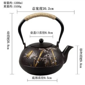 40.6 Fl Oz Handmade Black Crab Pattern Cast Iron Asian Teapot Vintage