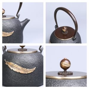 40.6 Fl Oz Handmade Black Crab Pattern Cast Iron Asian Teapot Vintage