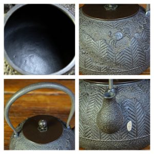 40.6 Fl Oz Handmade Black Crab Pattern Cast Iron Asian Teapot Vintage