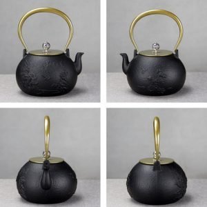 16.9 Fl Oz Small Yellow Enamel Old Cast Iron Teapot Set For Sale