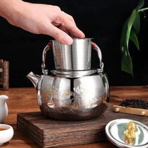 40.6 Fl Oz/1200 Ml Antique Lotus Theme Stainless Steel Teapot For Stove Tea Kettle