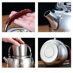 40.6 Fl Oz/1200 Ml Antique Lotus Theme Stainless Steel Teapot For Stove Tea Kettle