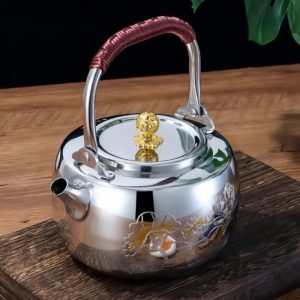 40.6 Fl Oz/1200 Ml Antique Lotus Theme Stainless Steel Teapot For Stove Tea Kettle