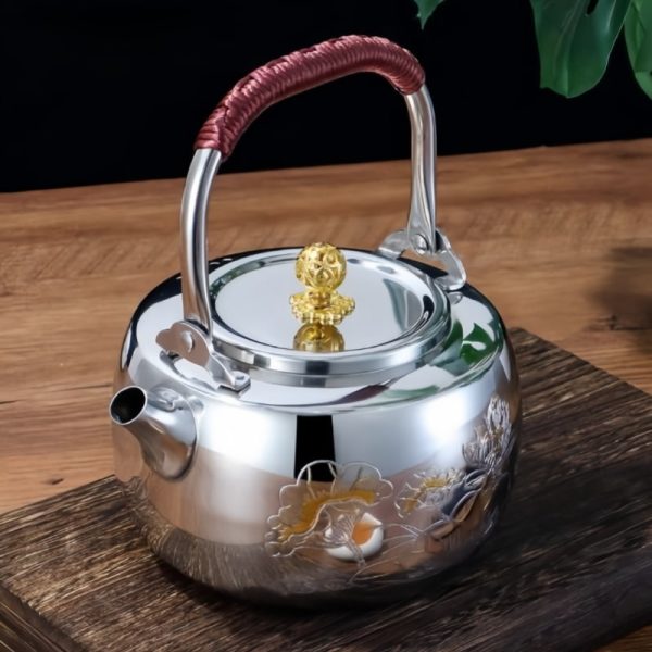 40.6 Fl Oz/1200 Ml Antique Lotus Theme Stainless Steel Teapot For Stove Tea Kettle