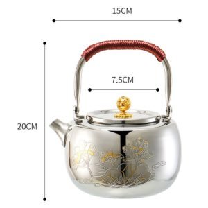 40.6 Fl Oz/1200 Ml Antique Lotus Theme Stainless Steel Teapot For Stove Tea Kettle