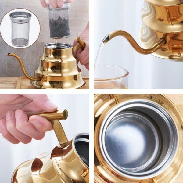 40.6 Fl Oz/1200 Ml Best Bamboo Joint Antique Stainless Steel Small Gooseneck Coffee Tea Teapot For Stove