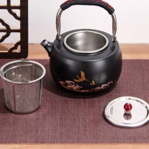 40.6 Fl Oz/1200 Ml Best Black Stainless Steel Teapot With Infuser Vintage For Brewing Tea