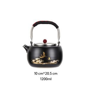40.6 Fl Oz/1200 Ml Best Black Stainless Steel Teapot With Infuser Vintage For Brewing Tea