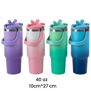 40.6 Fl Oz/1200 Ml Gradient Color Stainless Tea Tumbler Cup With Handle And Straw
