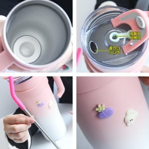 42.3 Fl Oz/1250 Ml Gradient Color Large Tumbler Cup Stainless With Portable Handle And Straw