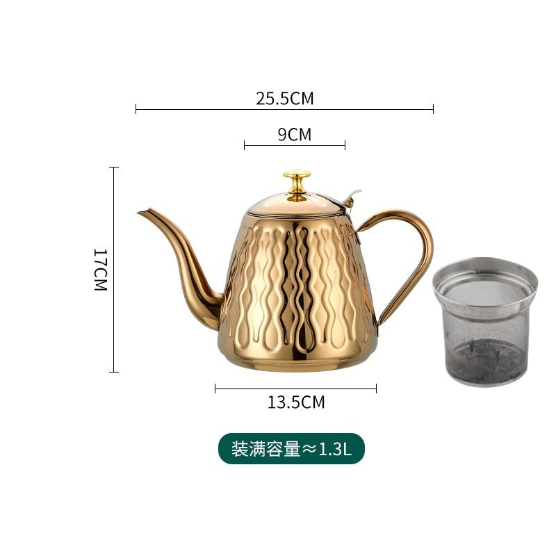 43.9 Fl Oz/1300 Ml Small Golden And Silver Retro Gooseneck Teapot Stainless Steel 43.9 Fl Oz/1300 Ml Small Golden And Silver Retro Gooseneck Teapot Stainless Steel