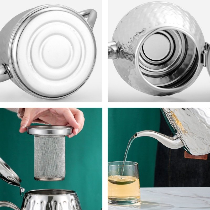 43.9 Fl Oz/1300 Ml Small Golden And Silver Retro Gooseneck Teapot Stainless Steel 43.9 Fl Oz/1300 Ml Small Golden And Silver Retro Gooseneck Teapot Stainless Steel