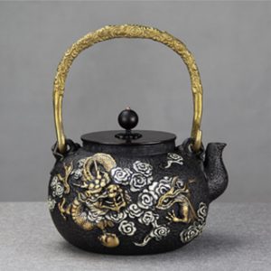 44 Fl Oz Gold Dragon And Silver Cloud Antique Asian Cast Iron Teapot