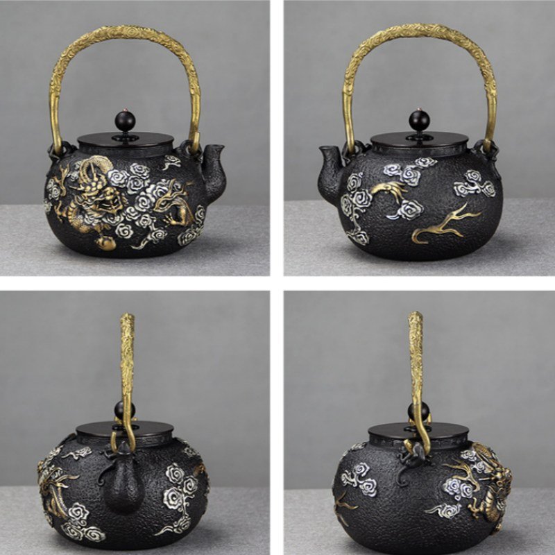 44 Fl Oz Gold Dragon And Silver Cloud Antique Asian Cast Iron Teapot 44 Fl Oz Gold Dragon And Silver Cloud Antique Asian Cast Iron Teapot