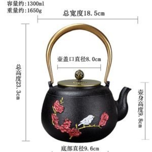 40.6 Fl Oz Handmade Black Crab Pattern Cast Iron Asian Teapot Vintage