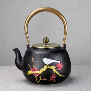 40.6 Fl Oz Handmade Black Crab Pattern Cast Iron Asian Teapot Vintage