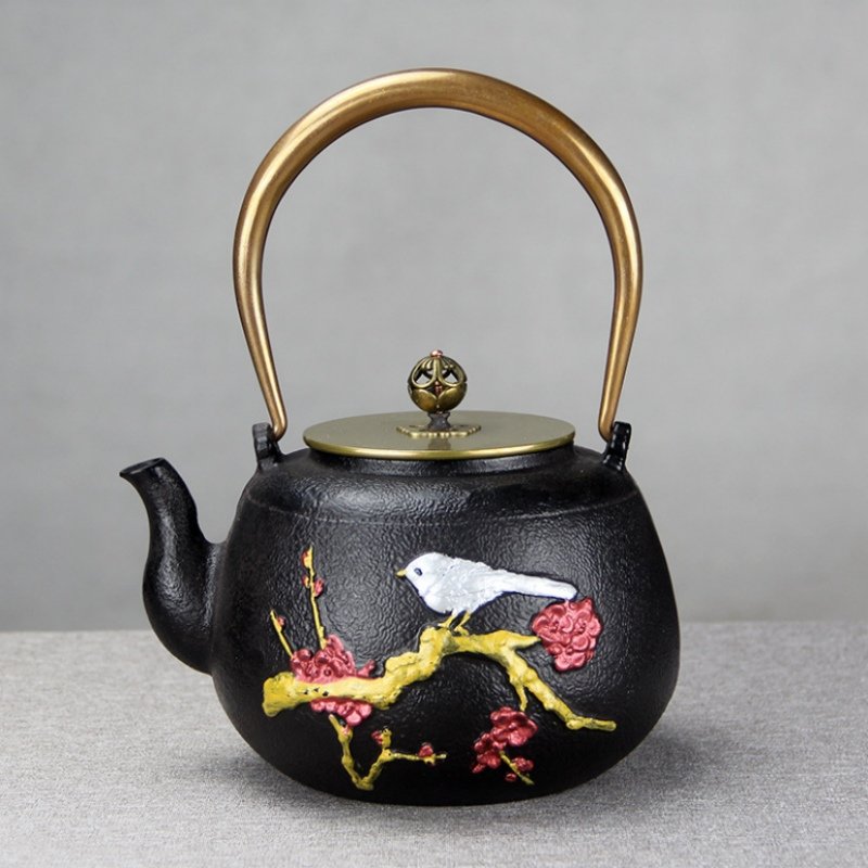 40.6 Fl Oz Handmade Black Crab Pattern Cast Iron Asian Teapot Vintage 40.6 Fl Oz Handmade Black Crab Pattern Cast Iron Asian Teapot Vintage