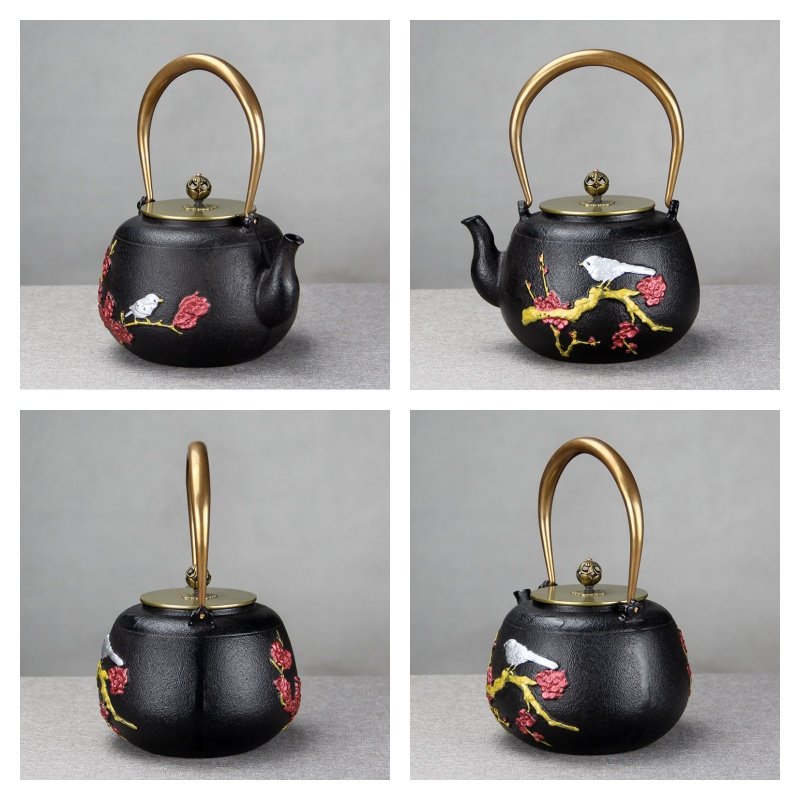 40.6 Fl Oz Handmade Black Crab Pattern Cast Iron Asian Teapot Vintage 40.6 Fl Oz Handmade Black Crab Pattern Cast Iron Asian Teapot Vintage