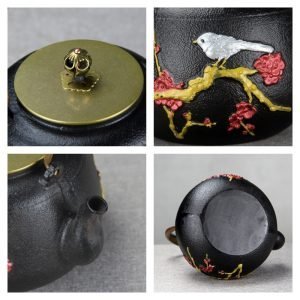 40.6 Fl Oz Handmade Black Crab Pattern Cast Iron Asian Teapot Vintage