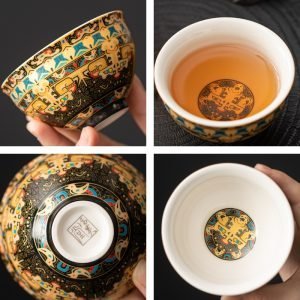 5.1 Fl Oz/150 Ml Tibetan Style White Jade Porcelain Chinese Bone China Chawan Tea Cup