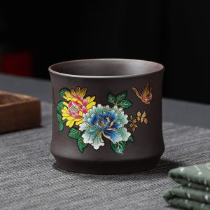 5.2 Fl Oz/155 Ml Peony Flower Yixing Antique Purple Clay Zisha Tea Cup
