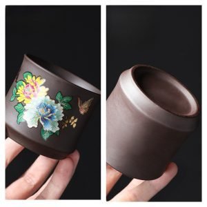 5.2 Fl Oz/155 Ml Peony Flower Yixing Antique Purple Clay Zisha Tea Cup
