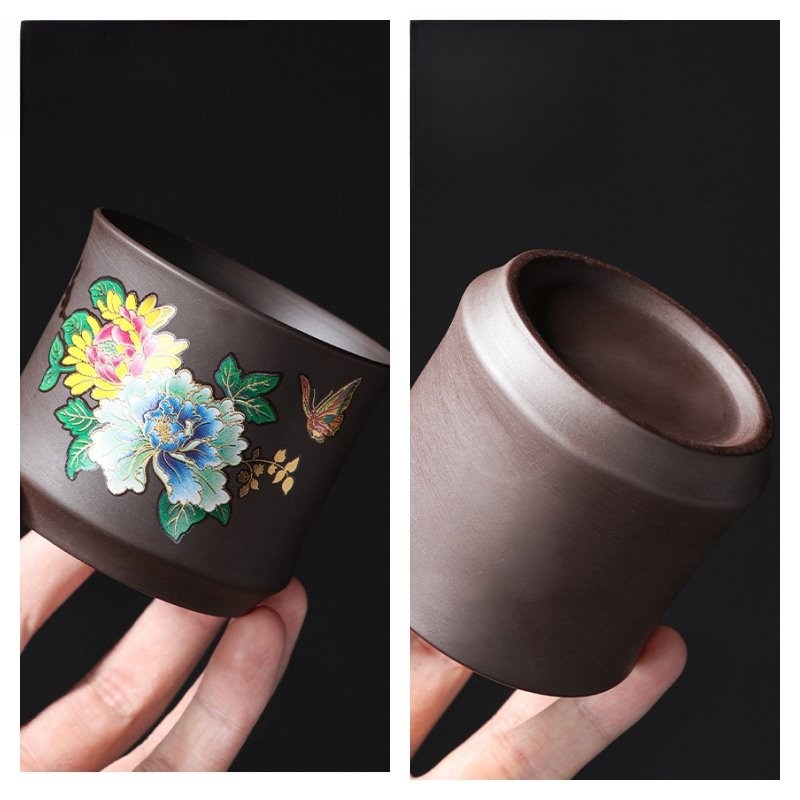 5.2 Fl Oz/155 Ml Peony Flower Yixing Antique Purple Clay Zisha Tea Cup 5.2 Fl Oz/155 Ml Peony Flower Yixing Antique Purple Clay Zisha Tea Cup