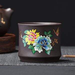 5.2 Fl Oz/155 Ml Peony Flower Yixing Antique Purple Clay Zisha Tea Cup