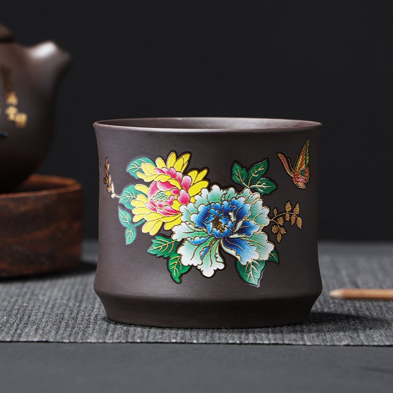 5.2 Fl Oz/155 Ml Peony Flower Yixing Antique Purple Clay Zisha Tea Cup 5.2 Fl Oz/155 Ml Peony Flower Yixing Antique Purple Clay Zisha Tea Cup