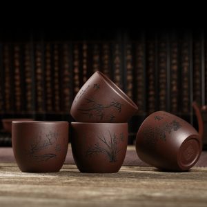5.7 Fl Oz/170 Ml Carved Botanical Pattern Zisha Yixing Purple Clay Tea Set