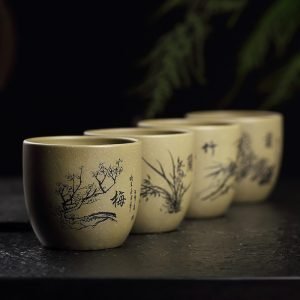 5.7 Fl Oz/170 Ml Carved Botanical Pattern Zisha Yixing Purple Clay Tea Set