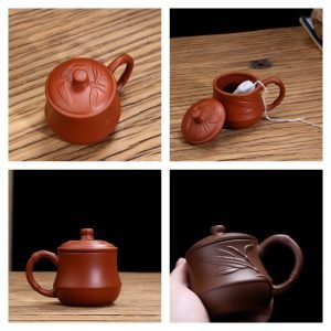 5.7 Fl Oz/170 Ml Leaf Relief Yixing Purple Clay Zisha Tea Cup With Lid