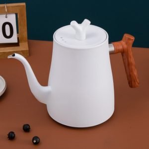 50.7 Fl Oz /1500 Ml Black And White Vintage Stainless Steel Gooseneck Teapots With Wooden Handle