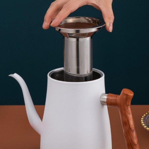 50.7 Fl Oz /1500 Ml Black And White Vintage Stainless Steel Gooseneck Teapots With Wooden Handle
