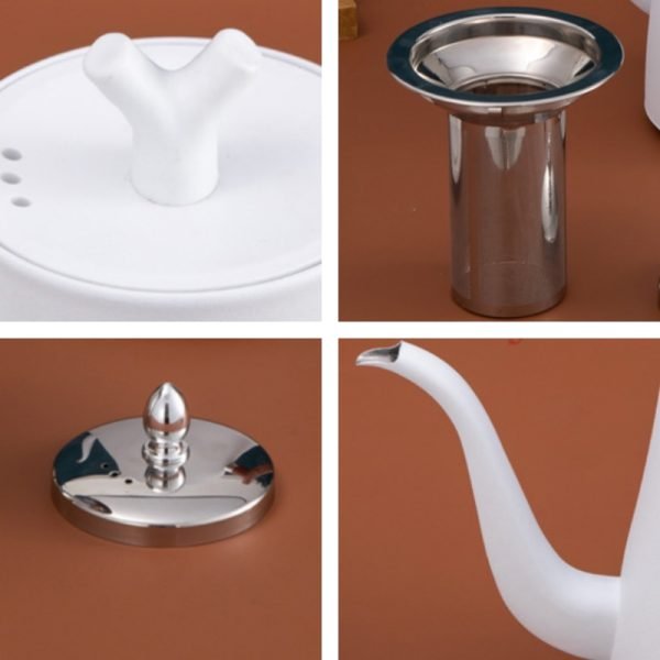 50.7 Fl Oz /1500 Ml Black And White Vintage Stainless Steel Gooseneck Teapots With Wooden Handle