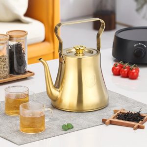 50.7 Fl Oz/1500 Ml Large Golden And Black Best Gooseneck Teapot Stainless Steel Infuser