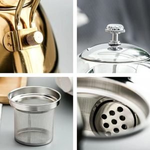 50.7 Fl Oz /1500 Ml Silver And Golden Stainless Steel Gooseneck Teapot Vintage For Boiling Water