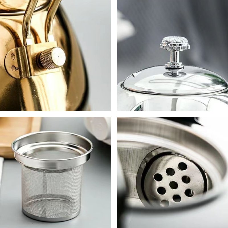 50.7 Fl Oz /1500 Ml Silver And Golden Stainless Steel Gooseneck Teapot Vintage For Boiling Water 50.7 Fl Oz /1500 Ml Silver And Golden Stainless Steel Gooseneck Teapot Vintage For Boiling Water